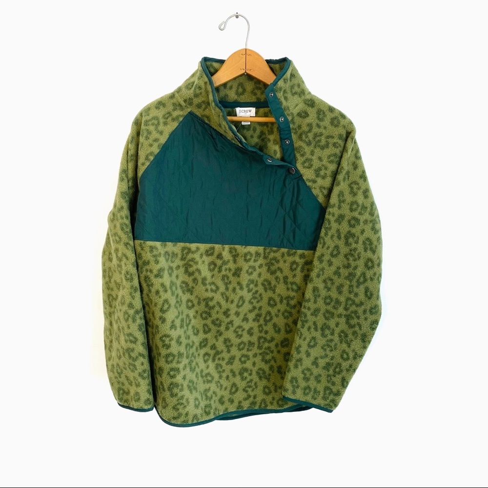 NEW J.Crew Green Printed Fleece Pullover - Picture 5 of 5